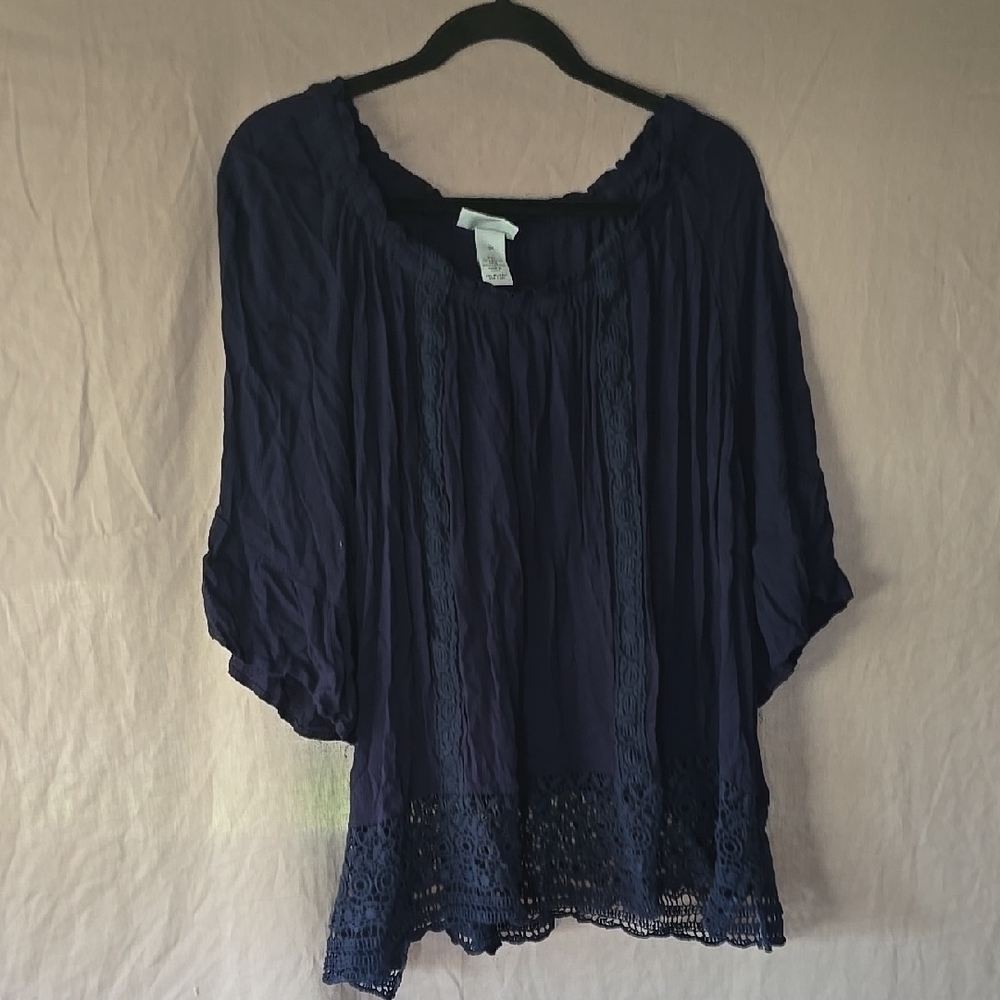 Catherines Blue Bell Sleeve Blouse Relaxed Ruffled